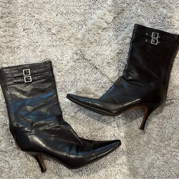 Chocolate Brown Italian Leather Above Ankle Boots Size 6 - Picture 2 of 7